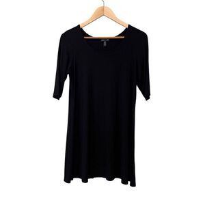EILEEN FISHER Jersey Tunic Top Size Medium Lagenlook Short Sleeve Black